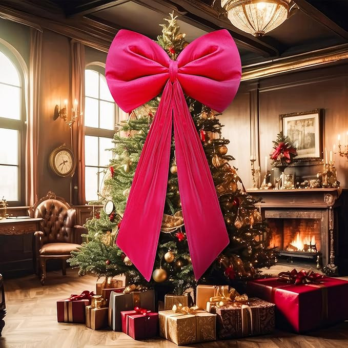 40 Inch Large Velvet Red Bow Christmas Giant Bow Decoration Big Red Ribbon Party Backdrop Wall De... | Amazon (US)