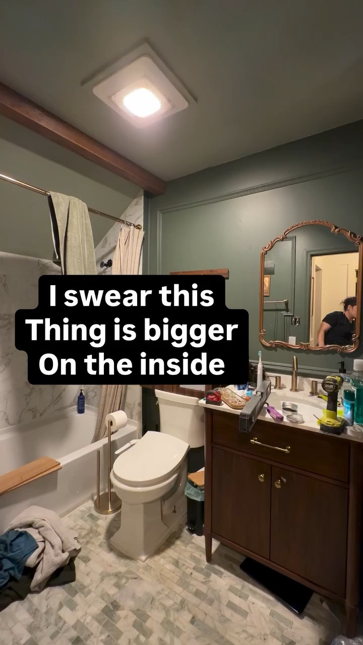 This cabinet just fixed my biggest bathroom problem.

Yes, the vanity has storage. Not enough. I needed high-up, out-of-the-way, grown-up storage. So we went vertical… and somehow this thing holds way more than it looks like it should.

Tiny bathroom. Big storage energy.