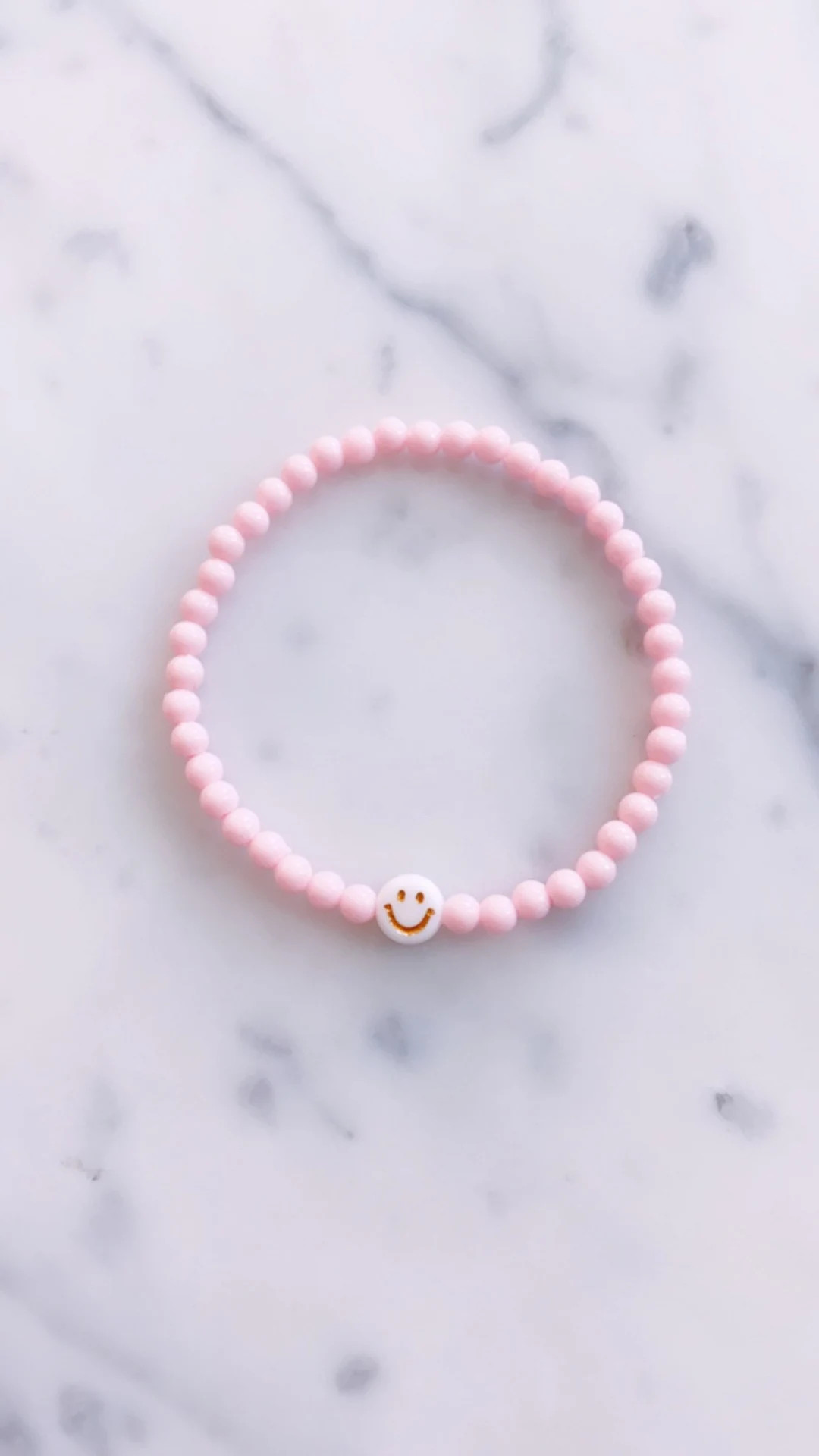 Pink Smiley Face Bracelet // beaded stretch bracelet | Etsy (US)