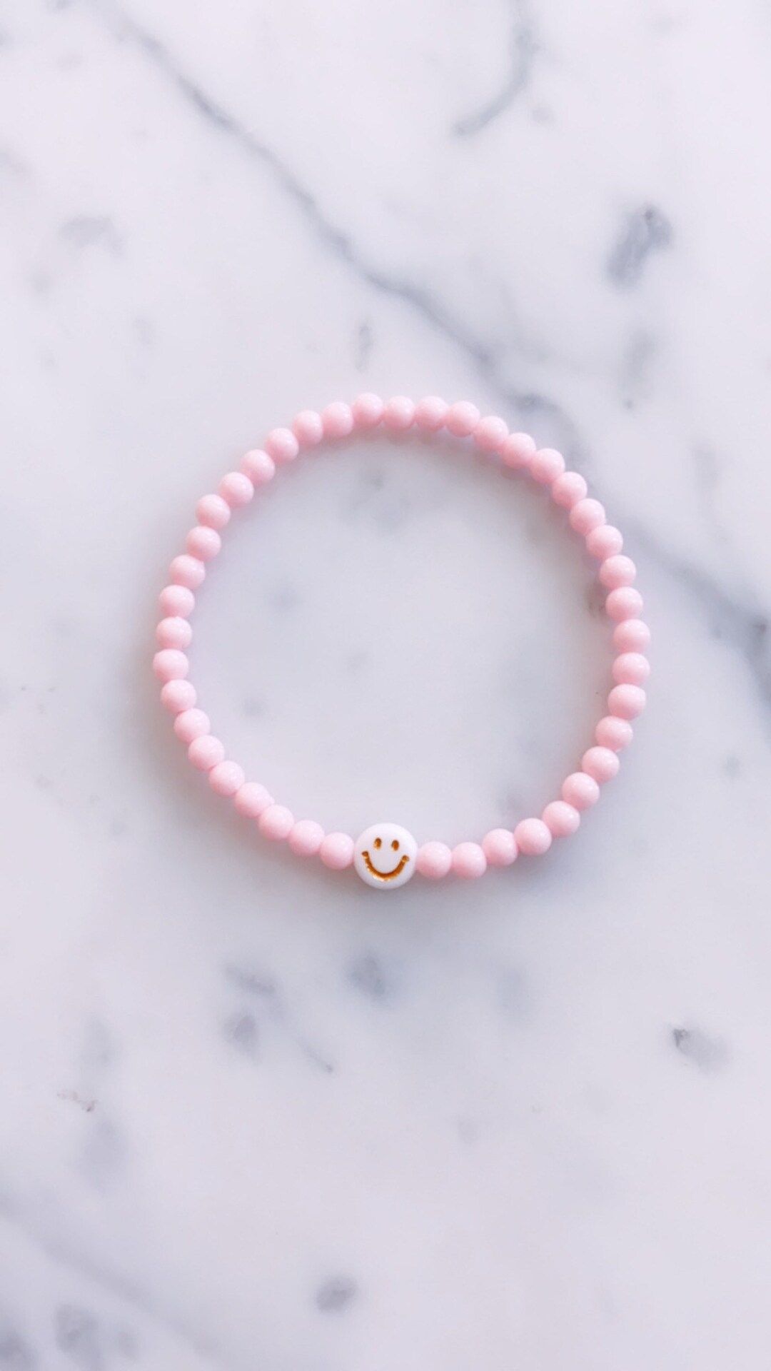 Pink Smiley Face Bracelet // beaded stretch bracelet | Etsy (US)