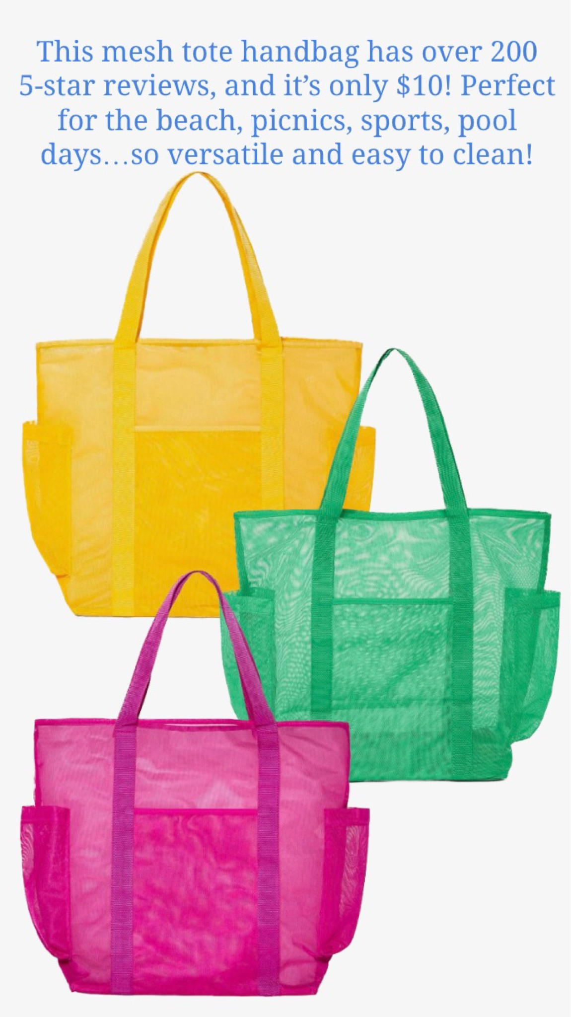 This mesh tote is made for spring and summer! It’s only $10, comes in so many colors and has amazing reviews! You can fold it up small for travel or a beach trip, and it’s so easy to clean. Use it for a beach bag, beach tote, pool bag, sports bag, picnic bag, picnic tote, spring tote, summer tote, bag under $10, bag under $20, tote bag under $20, tote bag under $10, target new arrivals, target find, target bag, spring tote, tote for moms, sports tote, mesh tote, mesh bag, travel bag, travel tote

#LTKswim #LTKkids #LTKfamily