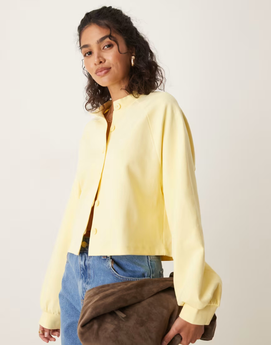 ASOS DESIGN interlock cardigan in buttermilk-Yellow | ASOS (Global)