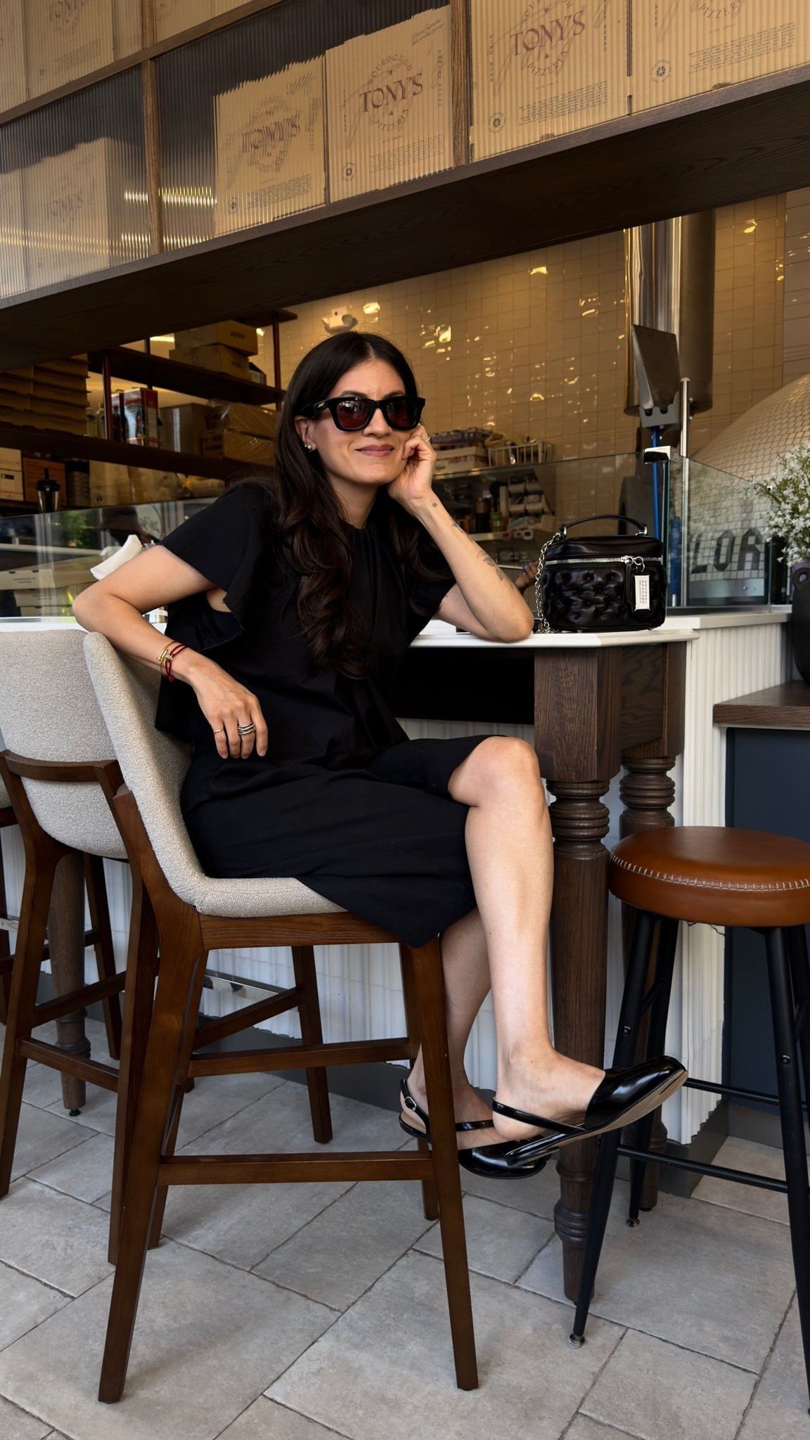 All black outfit. Bermuda shorts and tabi ballerina shoes