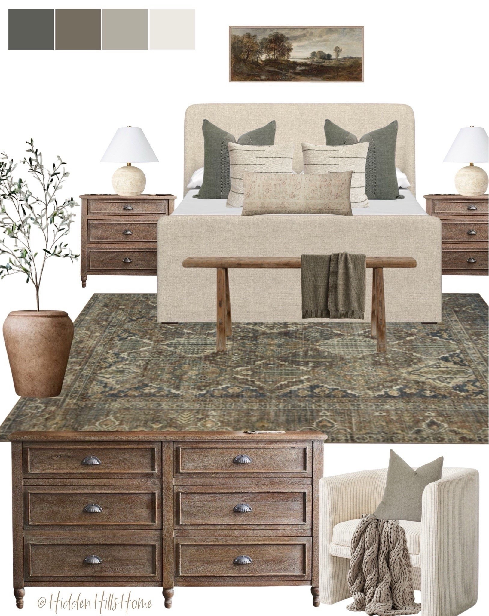 Bedroom decor, bedroom rug, nightstands, bedroom mood board, home decor, master bedroom design, green and brown bedroom Inspo #bedroom

#LTKSaleAlert #LTKSeasonal #LTKHome