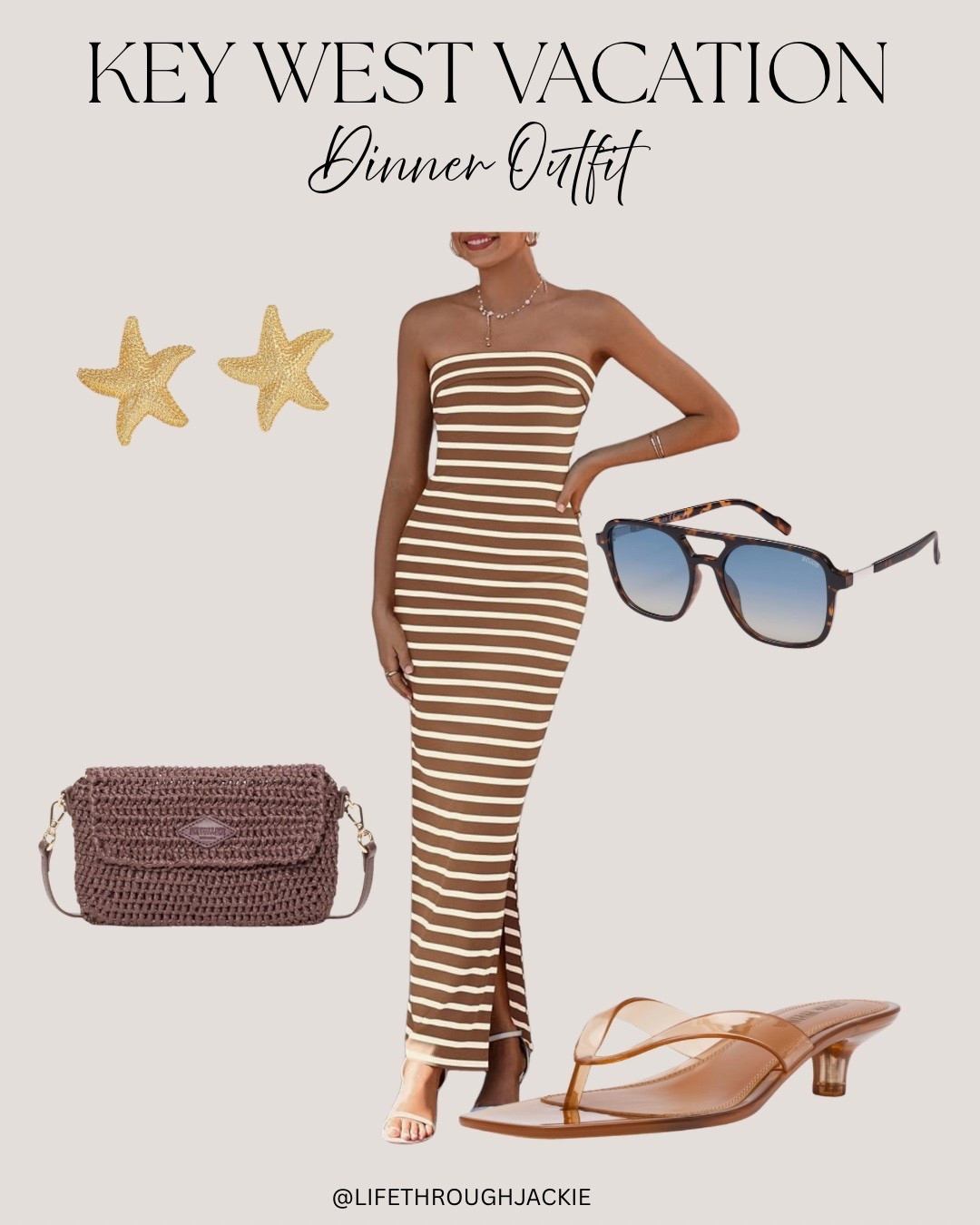 Summer Outfit, Vacation Outfit, Strapless Dress, Jelly Kitten Heels, Starfish Earrings, Crochet Crossbody
#LTKOver50 #momover50

#LTKTravel #LTKSaleAlert #LTKdayinmylife