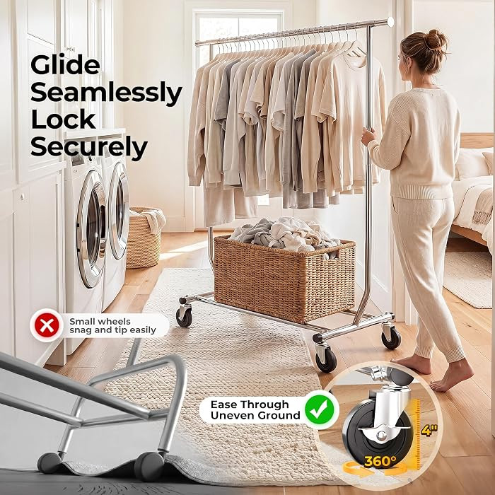 HOKEEPER Clothes Rack Rolling Clothing Racks with Wheels Collapsible | Amazon (US)