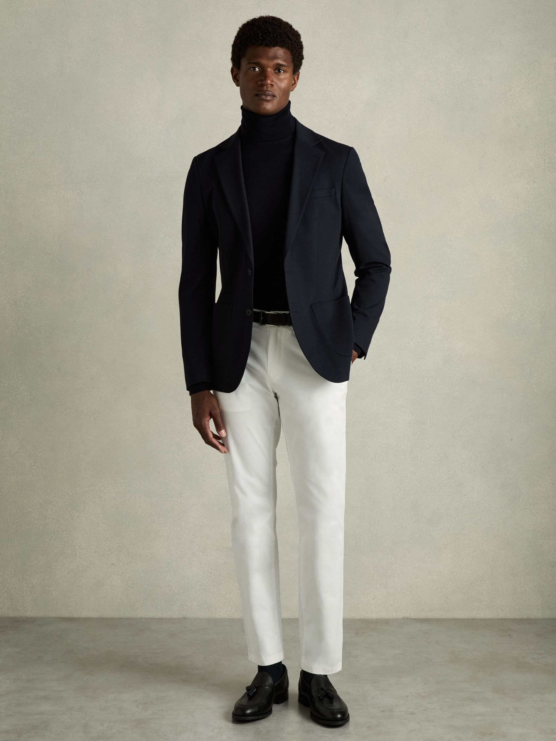 Reiss Slim Fit Washed Cotton Blend Chinos in White | REISS | Reiss US