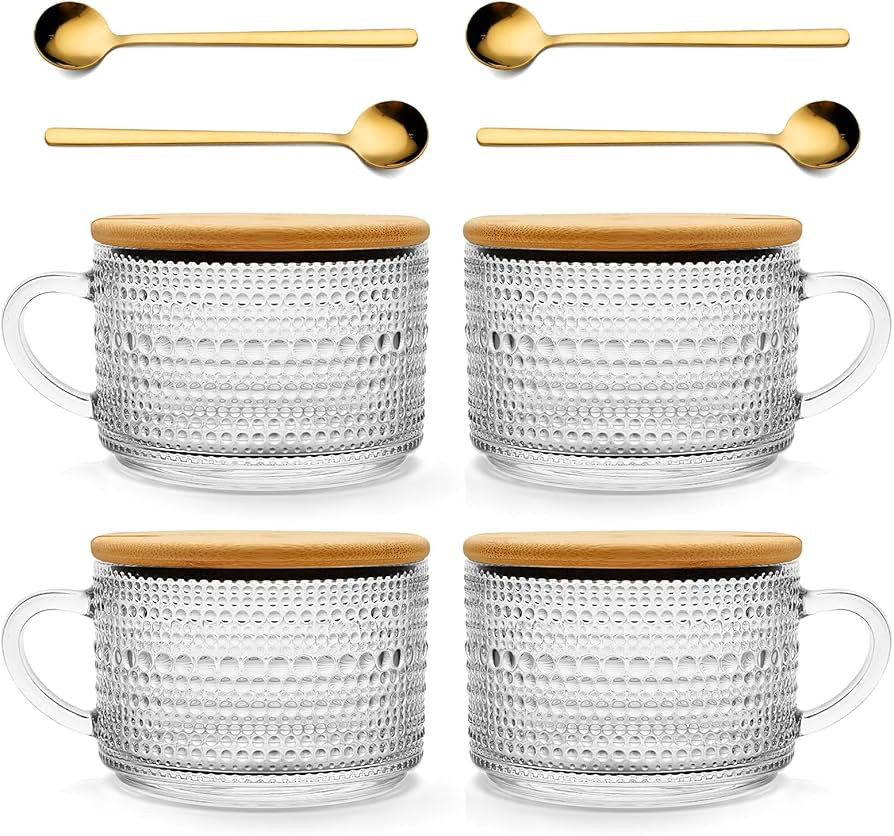 Today's Present 4pcs Vintage Glass Coffee Mugs Gifts for Women, Overnight Oats Containers With Ba... | Amazon (US)