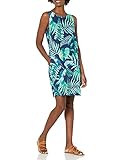 28 Palms Women's 100% Linen Hawaiian Print Sleeveless Shift Dress with Pockets, Navy/Aqua/Green Leav | Amazon (US)