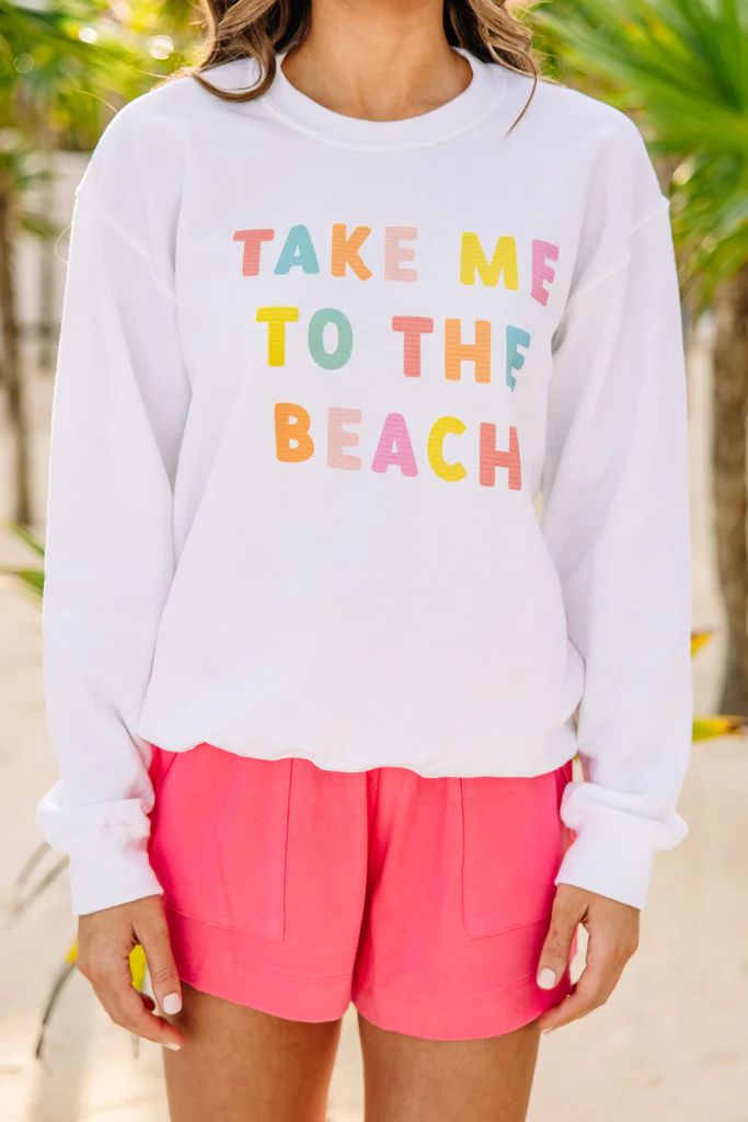 To The Beach White Graphic Sweatshirt | The Mint Julep Boutique