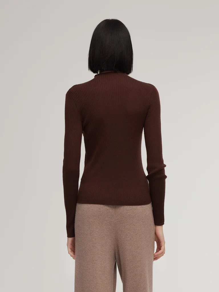 100% Washable Wool Mock Neck Women Knit Top | GOELIA