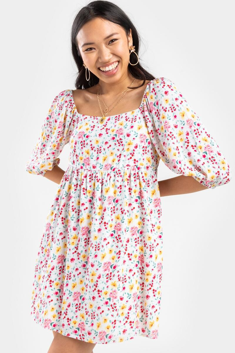 Whit Watercolor Floral Mini Dress | Francesca’s Collections
