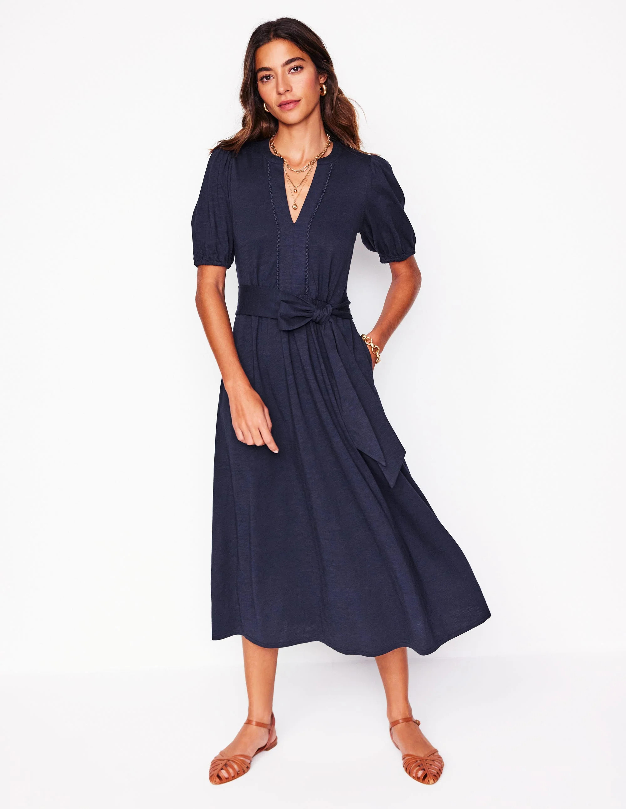 Sofia Trim Jersey Midi Dress-Navy | Boden (US)