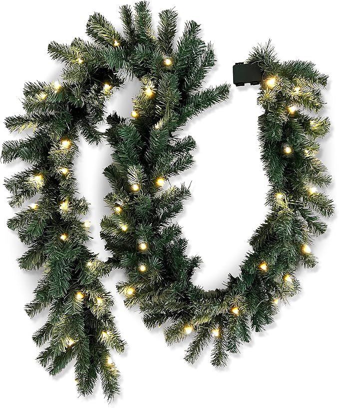 Flexible Flyer 9 Ft Battery Operated Garland with Lights. 9’ Pre-Lit LED Lighted Christmas Xmas... | Amazon (US)