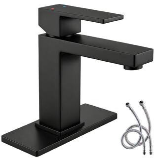 Stainless Steel Single Handle Single Hole 15° Soft Flow Spout Bathroom Faucet in Matte Black | The Home Depot