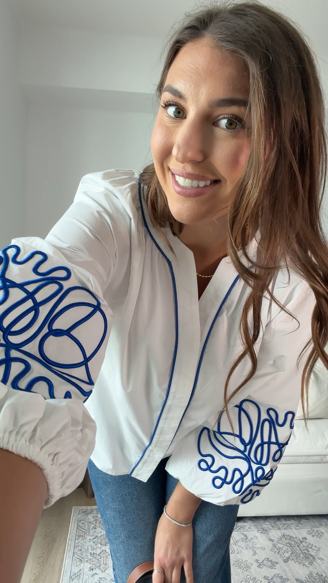 This embroidered blouse is such a good elevated basic. The puff sleeves + blue detailing give it that European, coastal feel while still being easy to style with denim. Perfect for spring through early fall — brunch, errands, travel days, or casual dinners. I love it tucked or worn loose with a straw tote.

Keywords:
embroidered blouse, white blouse outfit, puff sleeve top, european style outfit, coastal chic outfit, straight leg jeans women, everyday denim outfit, amazon fashion top, spring summer outfit, casual chic outfit, womens tops, travel outfit women

#LTKgrwm #LTKselfcare #LTKvlog