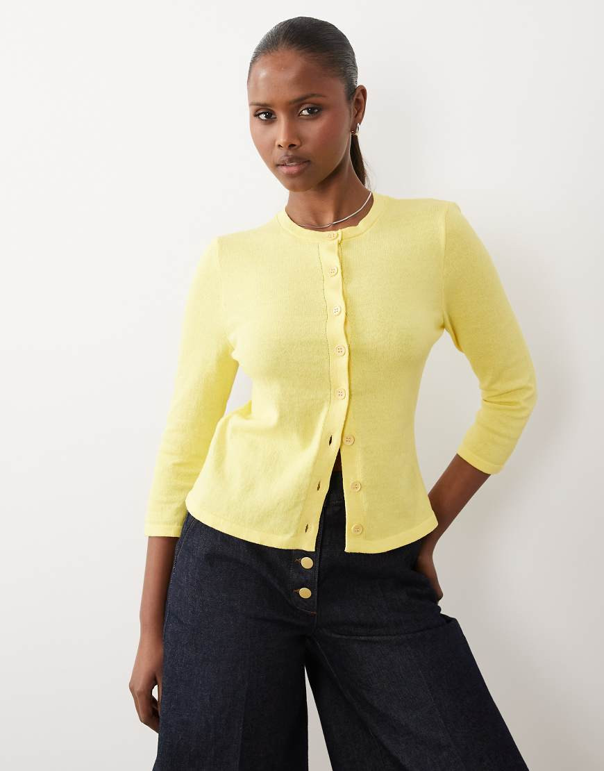 ASOS DESIGN knit 3/4 sleeve cardigan in buttermilk-Yellow | ASOS (Global)