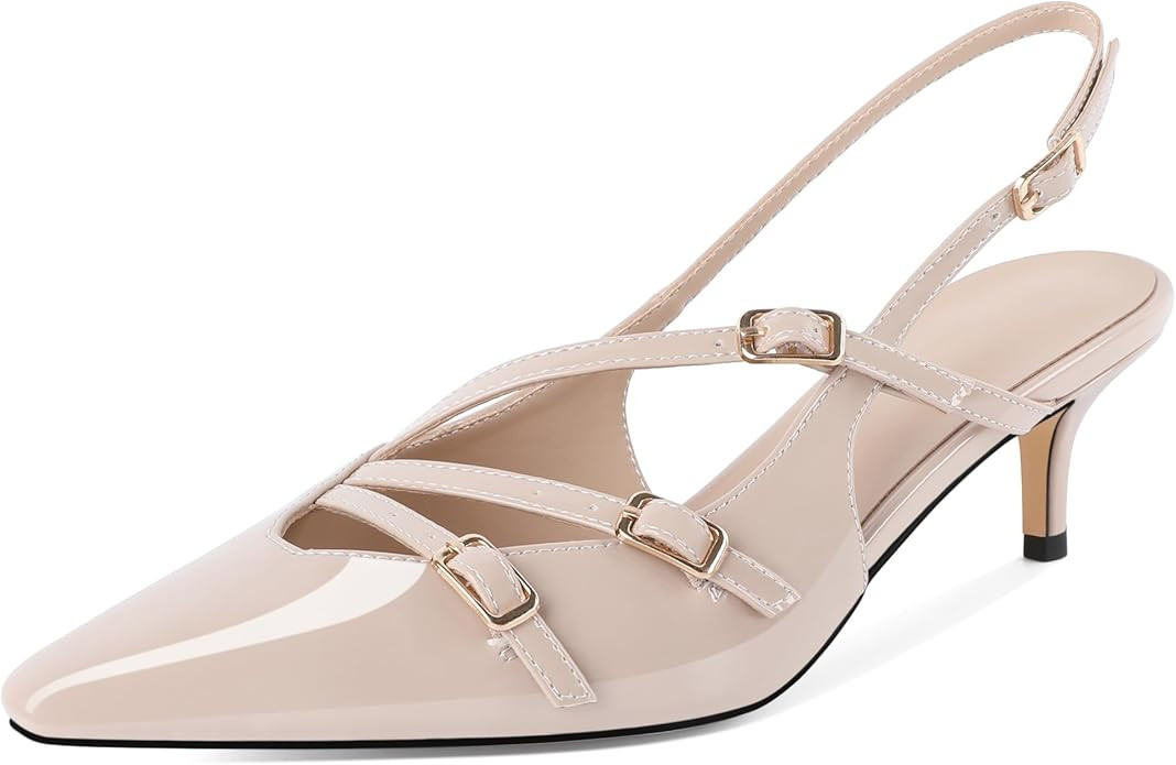 SAMMITOP Womens Slingback Kitten Heels Closed Pointed Toe Low Heel Buckle Pumps Slip On Work Dres... | Amazon (US)