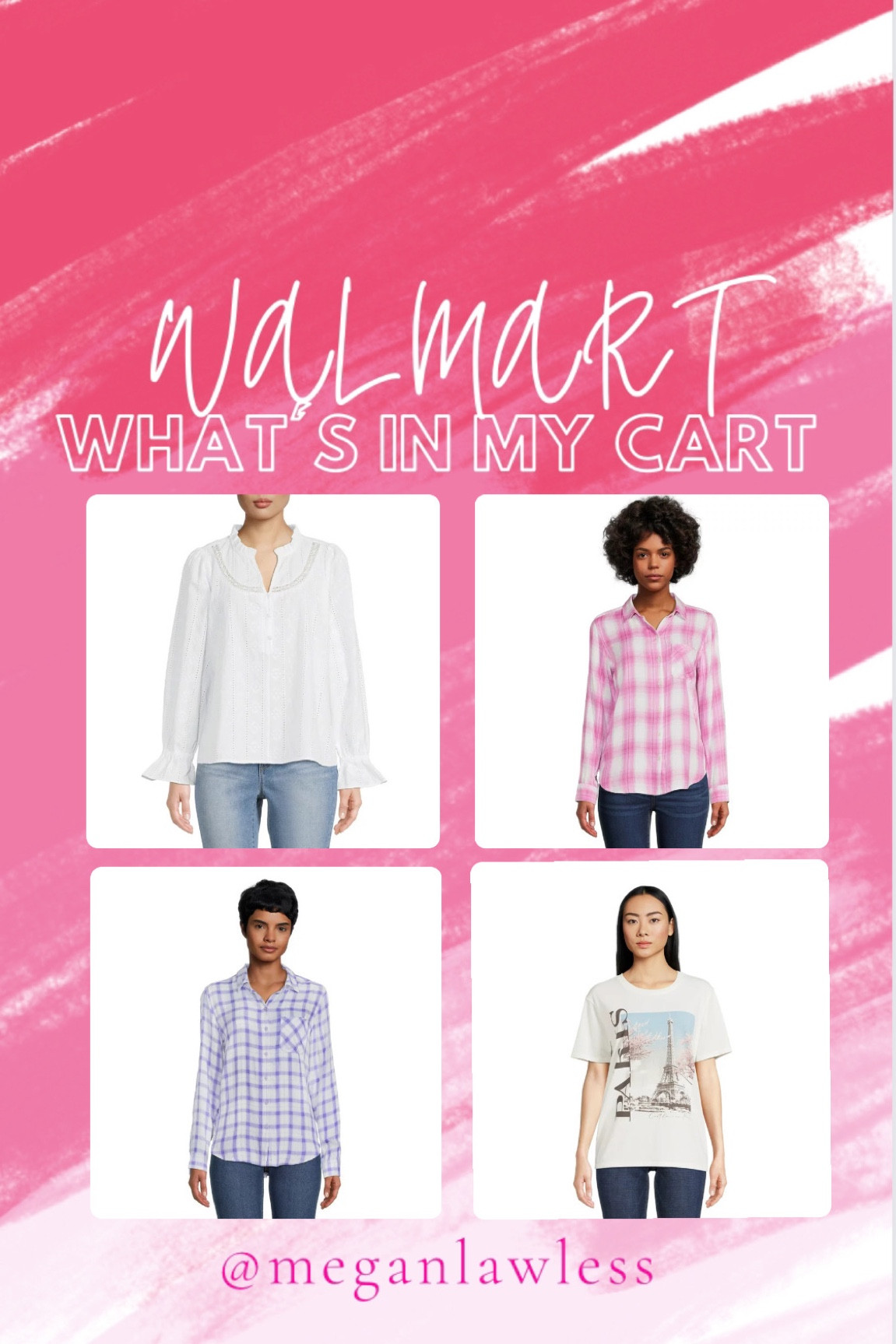 Eyelet blouse, runs tighter in bust, flowy in arms
Plaid shirt fits tts, size up for oversized fit
Tee runs oversized, stay tts or size down for a more fitted tee

Walmart / Walmart fashion / midsize / petite / curvy / full bust / graphic tee / Paris / band tee / lace / eyelet / plaid / tunic / oversized tee 

#LTKworkwear #LTKcurves #LTKunder50