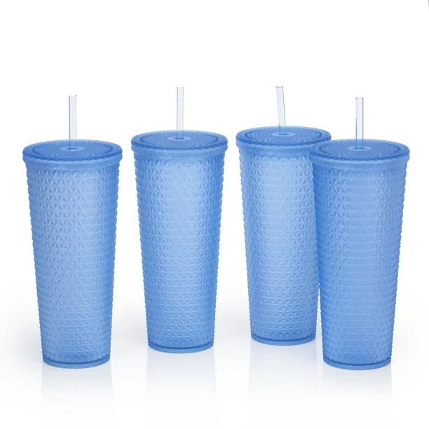 Mainstays 4pk 26oz DW AS Plastic Tinted Matte Textured Tumbler, Blue | Walmart (US)