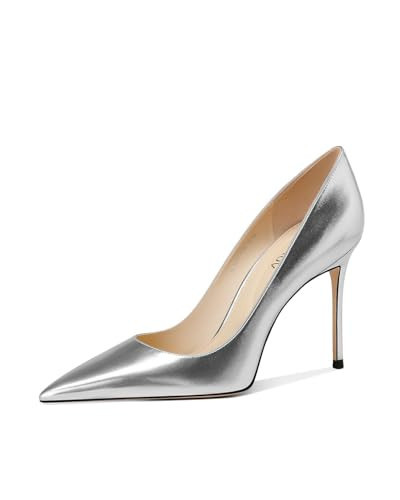 Stylish Heels Sophisticated Silver Gloss Lightweight and Durable Fit with Anti-Slip Sole Cushioned Insole and 4 Inch Heel Perfect for Red Carpet Moments Cocktail Gatherings and Evening Events | Amazon (US)