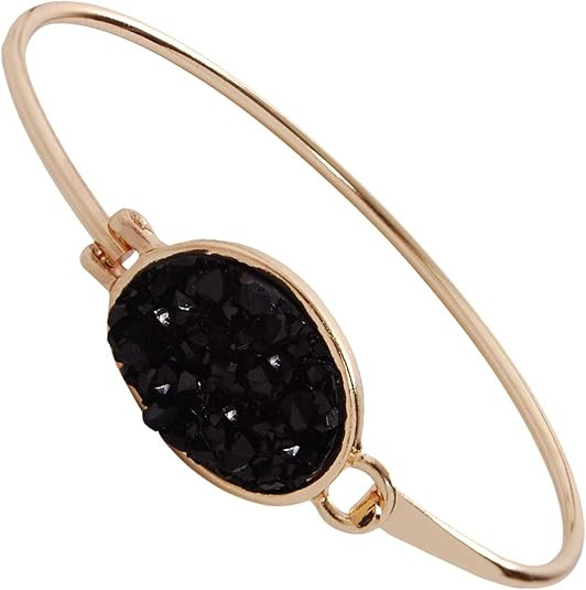 Humble Chic Simulated Druzy Cuff - Boho Glitter Stackable Simple Thin Wire Gold-Tone Bangle Brace... | Amazon (US)