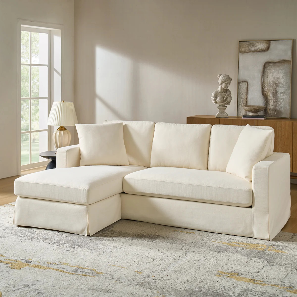 Wimberly 85" Slipcovered Down Fill Sofa with Interchangeable Chaise Lounge | Wayfair North America