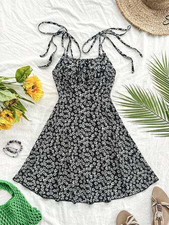 SHEIN WYWH Women's Summer Floral Printed Spaghetti Strap Dress | SHEIN USA | SHEIN