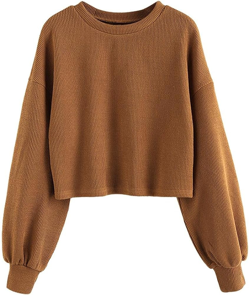 ZAFUL Women's Crew Neck Long Sleeve Pullover Crop Sweater Mock Neck Lantern Sleeve Ribbed Knit Ju... | Amazon (US)