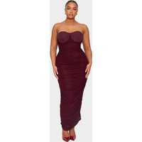 Plus Burgundy Mesh Ruched Cup Detail Maxi Dress | PrettyLittleThing US