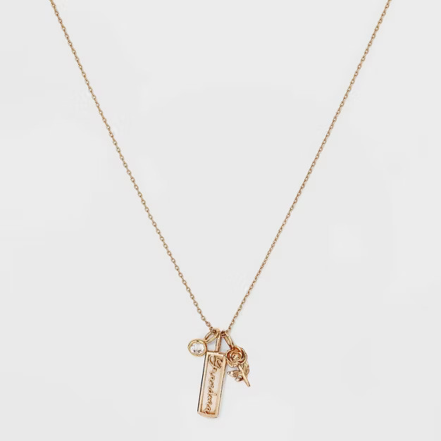 Silver Plated Gold Dipped 'Grandma' Mother of Pearl and Cubic Zirconia Flower Pendant Necklace - ... | Target