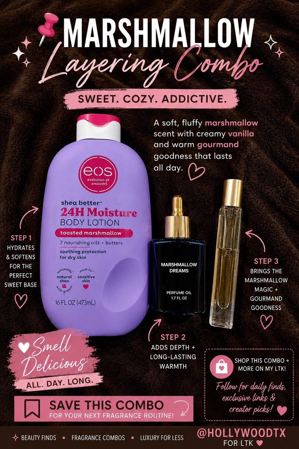 Sweet, cozy, and absolutely addictive. 🤍🍡

This marshmallow-inspired layering combo creates the perfect blend of fluffy sweetness, creamy vanilla, and warm gourmand notes that lasts for hours. It’s one of my favorite combinations when I want to smell delicious from morning to night.

✨ Shop this fragrance routine, my beauty favorites, and more affordable luxury finds here on my LTK. Don’t forget to follow for new finds every week!

#LTKBeauty #LTKgrwm #LTKselfcare