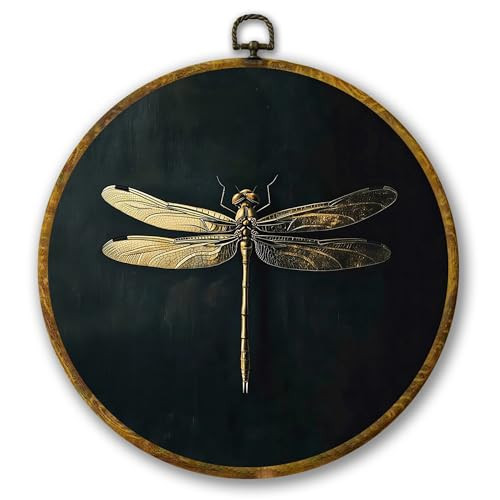Mcehtle Moody Dragonfly Wall Art Decor, Vintage Dark Academia Insect Framed Canvas Prints 10x10, Cottagecore Minimalist Round Wall Hanging Artwork Decorations for Gallery Bedroom Living Room | Amazon (US)