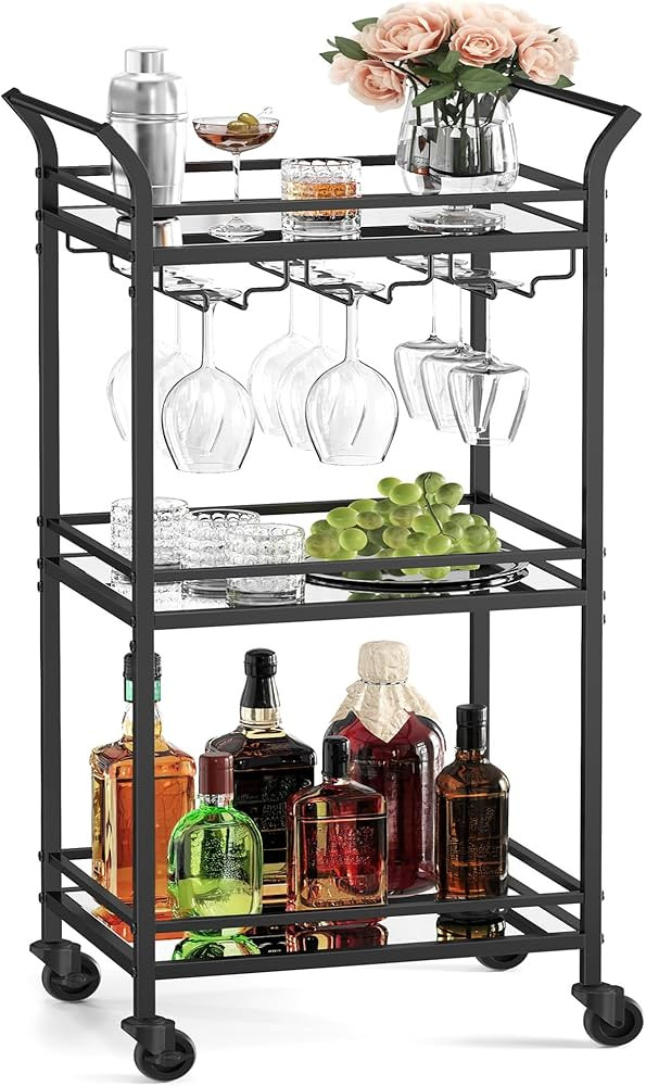 VASAGLE Bar Cart, Home Bar Serving Cart, Small Bar Serving Cart with 3-Tier Shelf, Wine Holders, ... | Amazon (US)