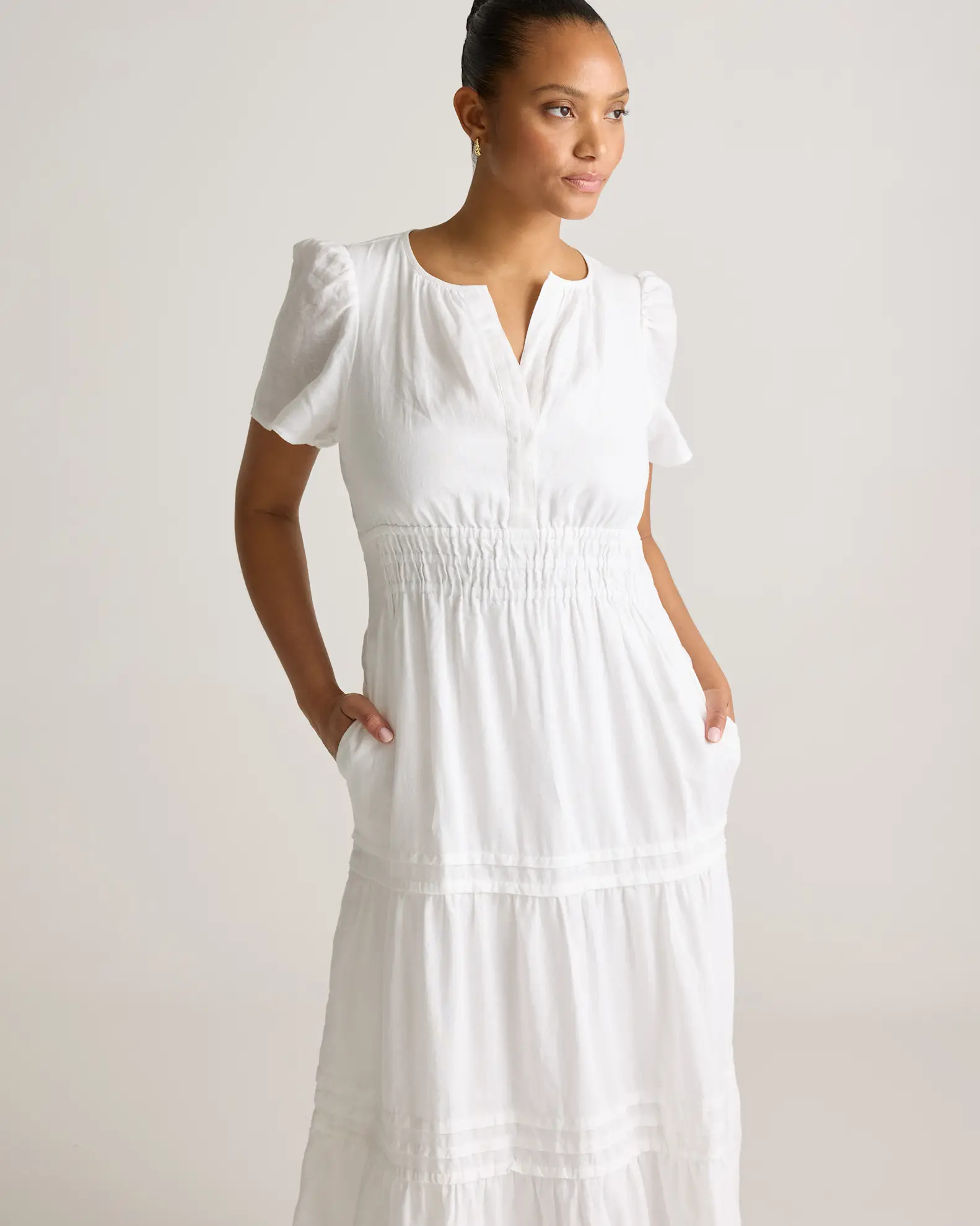 White 100% European Linen Tiered Maxi Dress | Quince