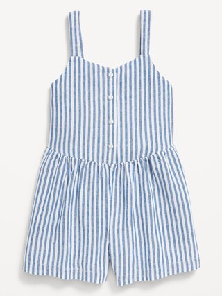 Sleeveless Linen-Blend Button-Front Romper for Girls | Old Navy (US)