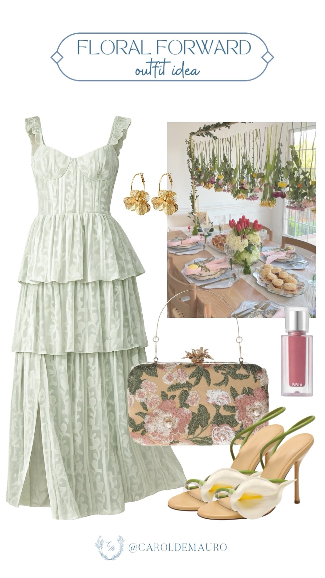A sage tiered maxi, calla lily heels, and a floral embroidered clutch is the outfit that feels like walking into a garden party.

floral outfit, floral forward, outfit idea, summer dress, summer ootd, feminine style, petite fashion, wedding guest outfit

#LTKootd #LTKPetite #LTKU