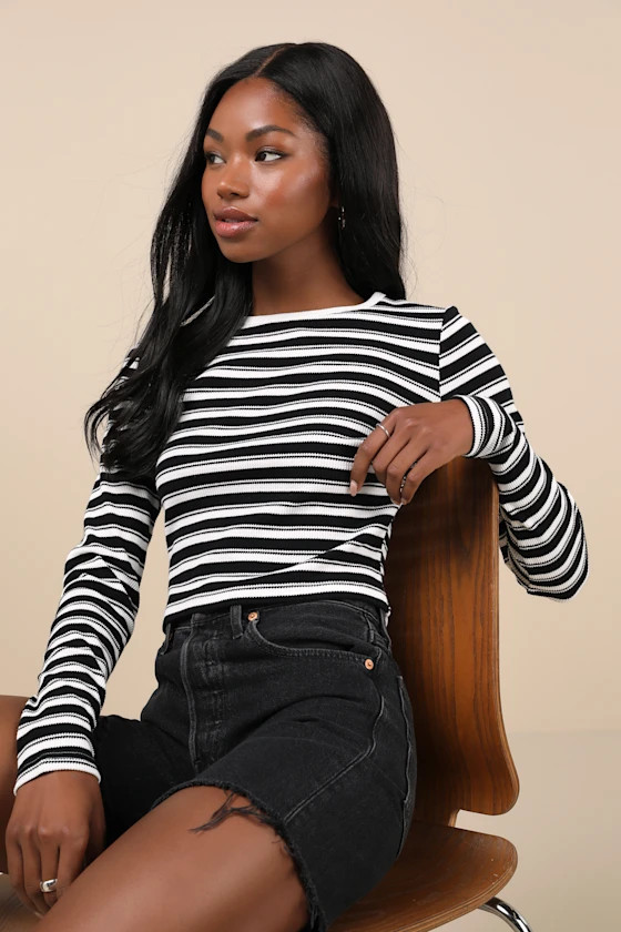 My Favorite Look Black and White Striped Long Sleeve Top | Lulus