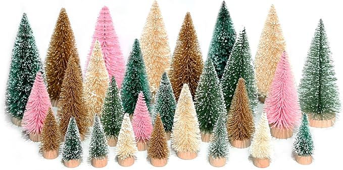 DDHS 28 Pcs Artificial Mini Christmas Tree, Bottle Brush Trees Christmas with Wood Base Upgraded ... | Amazon (US)