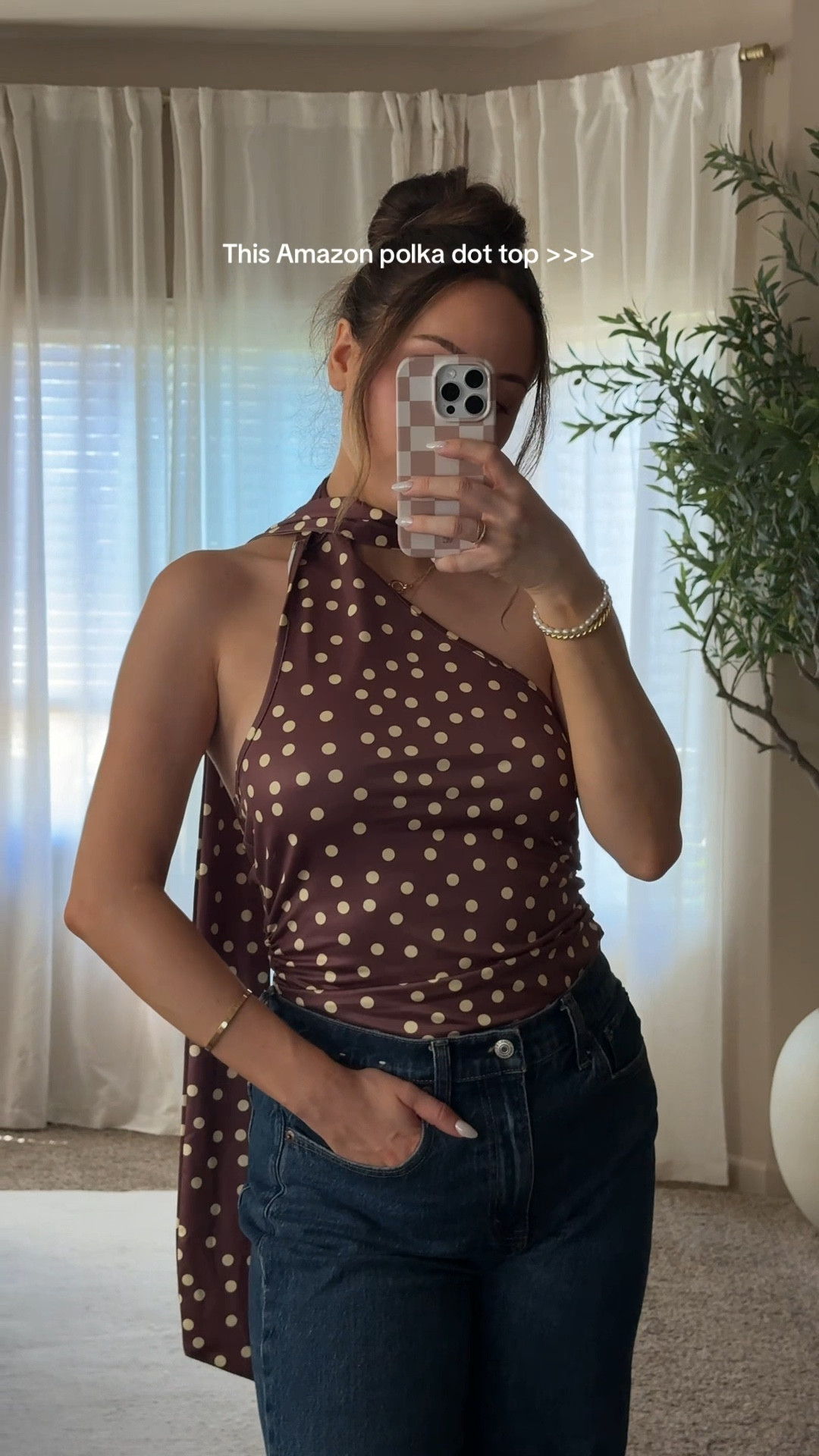 Brown polka dot top from Amazon 

#LTKPetite #LTKootd #LTKgrwm