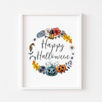 Happy Halloween Watercolour Wreath Style Unframed Print|Halloween|Halloween Decor|Seasonal Prints|Wa | Etsy (US)