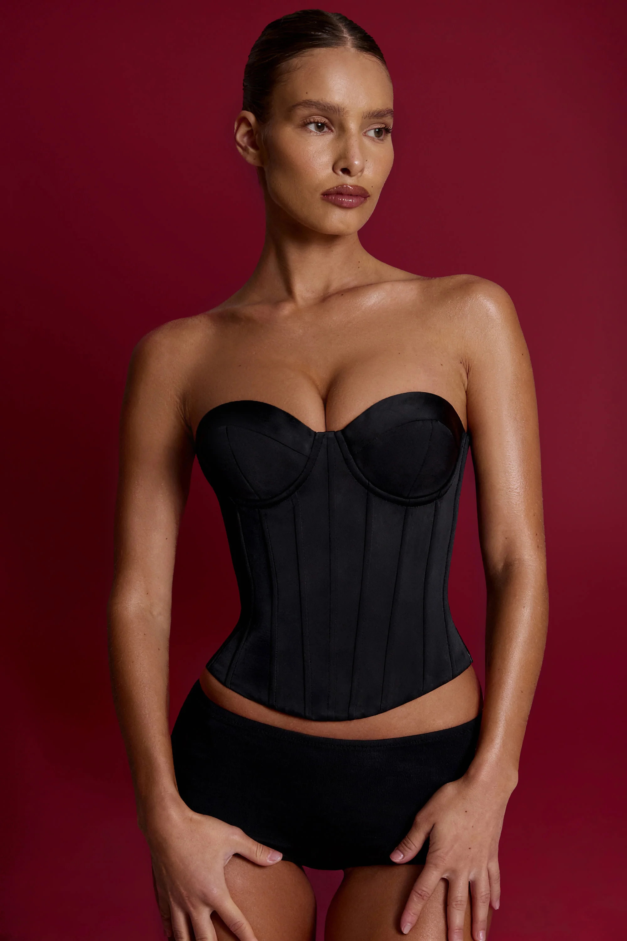 Full-Length Lace-Up Corset Top in Black | Oh Polly