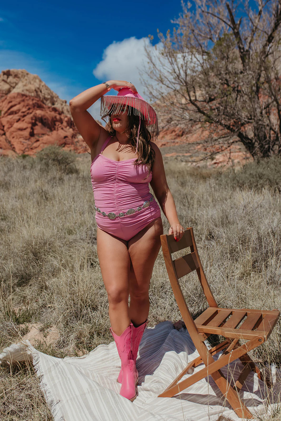 SUNSET PINK SHIMMER RUCHED ONE PIECE BY SARAH TRIPP X PINK DESERT | Pink Desert