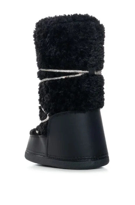 AZALEA WANG OLWEN BLACK FUZZY MOON BOOT WITH SPARKLE LACES | AKIRA