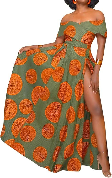 Naimo Women's Dashiki African Print Romper Split Maxi Dress Bohemian High Waist Long Maxi Dresses | Amazon (US)