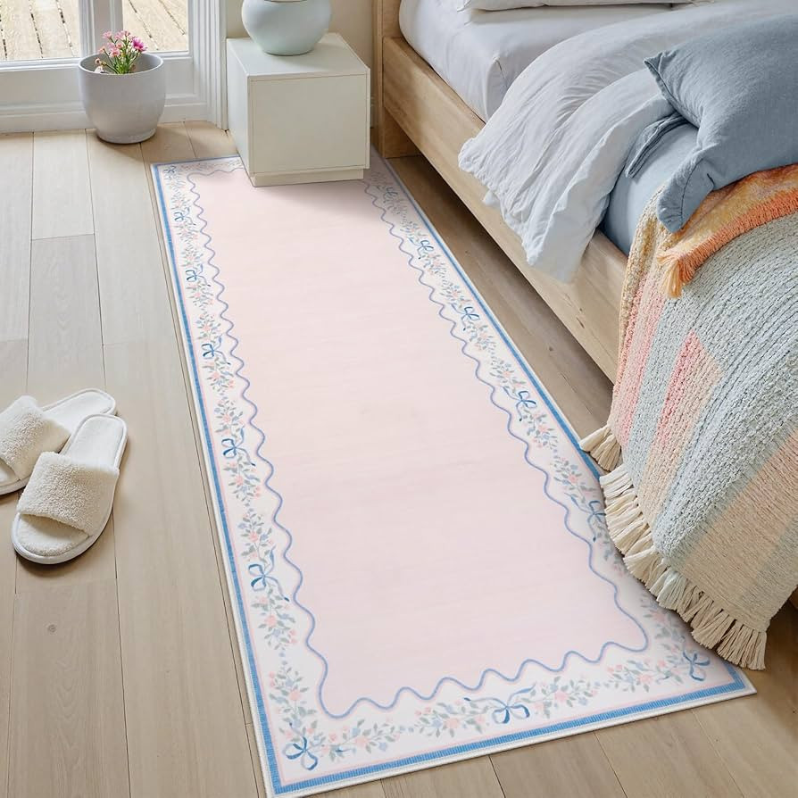 Seavish Washable Runners for Hallways, 2x6 Pink Floral Girls Area Rugs for Bedroom, Non-Slip Low ... | Amazon (US)