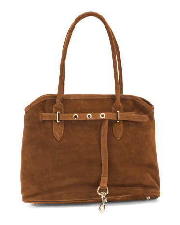 Suede Large Satchel With Front Dog Leash Detail for Women | Marshalls