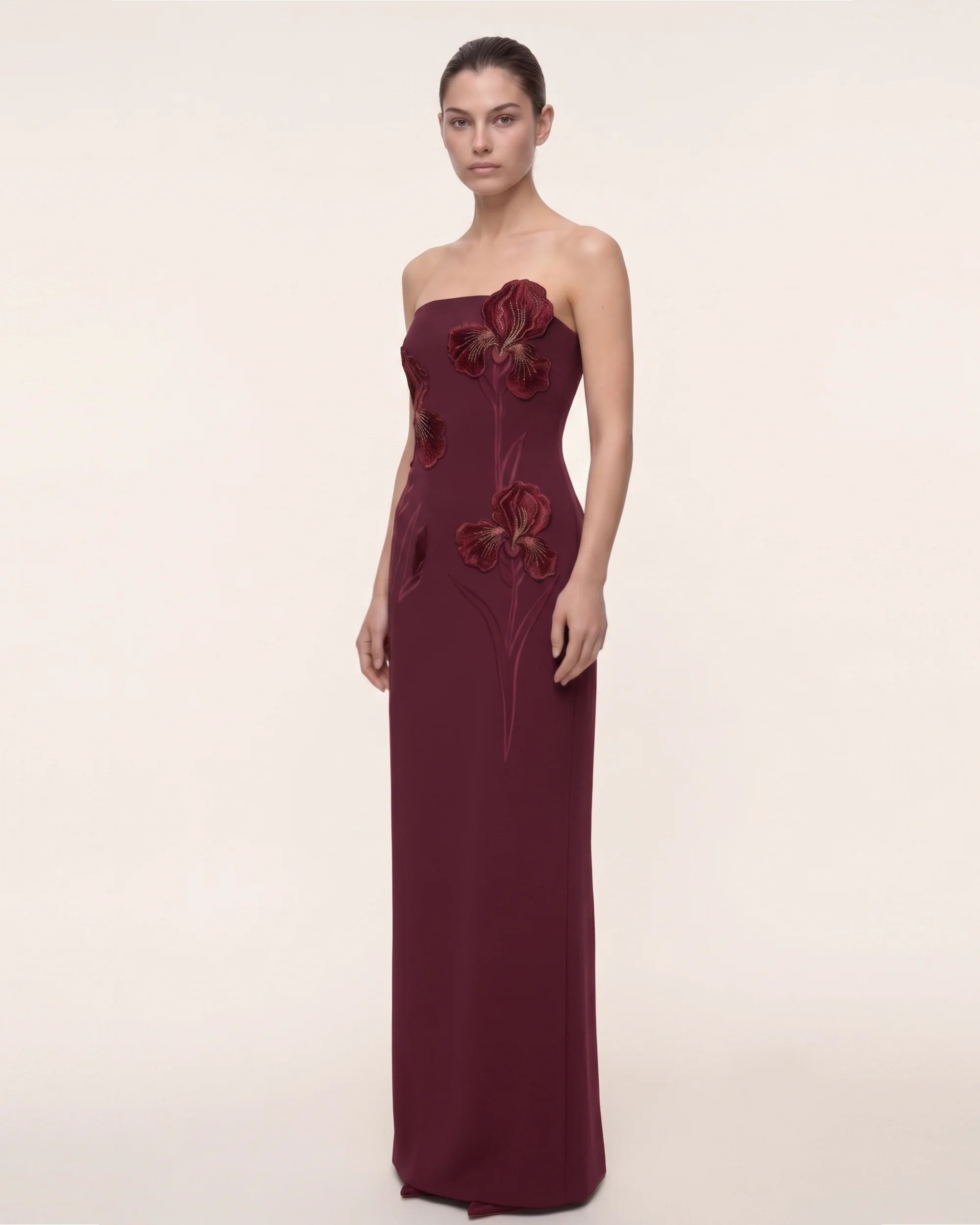Iris Embroidered Strapless Maxi Dress - Burgundy | JW PEI US