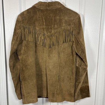 Denim & Co Suede Fringe Chore Jacket L Toffee Pockets Hippie Festival Western | eBay | eBay US