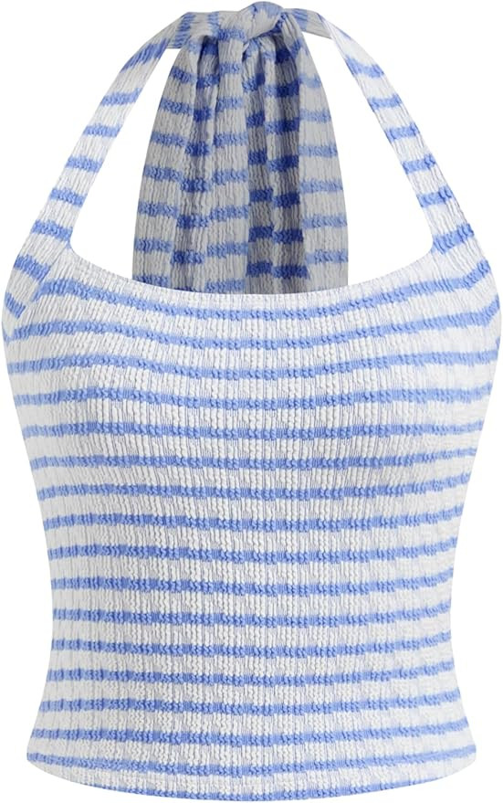 CIDER Striped Halter Tops for Women Crop Sleeveless Cute Tube Tops Summer Beach Vacation Outfits ... | Amazon (US)